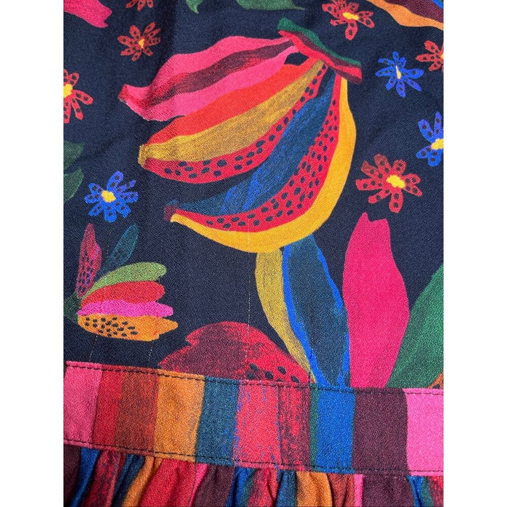 FARM Rio Floral Stripe Boho Dress Women’s Size Large Multicolor Tassel Tie - Picture 9 of 11